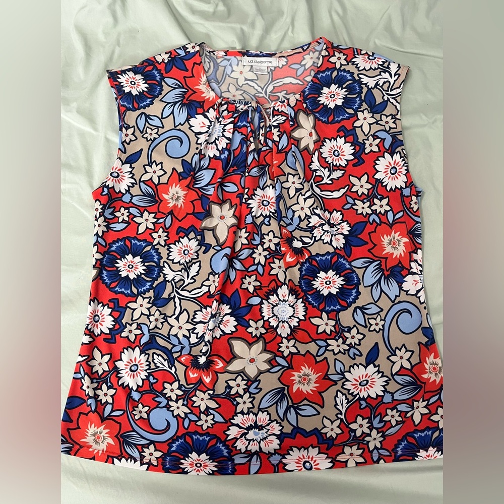 Liz Claiborne Floral Blouse - Red, Blue, Cream